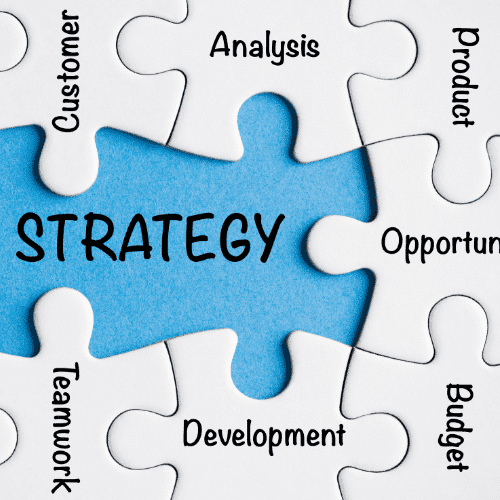 Puzzle pieces depicting parts of a marketing strategy and its implications for e-commerce growth strategy.