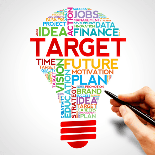 The depiction of a lightbulb and the many factors that go into identifying a target market.