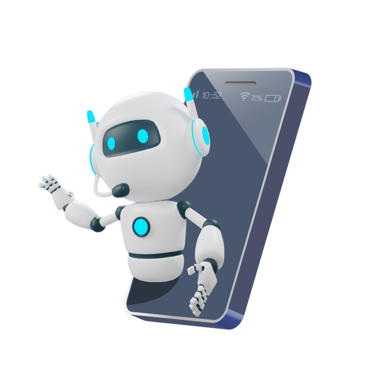 Conversational AI chatbot jumping out of mobile screen.