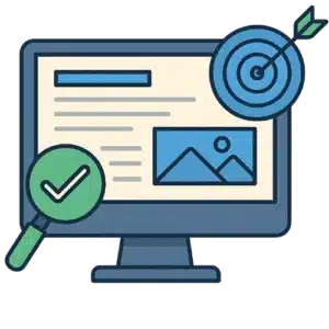 Illustration of a computer screen with a checkmark and target icon