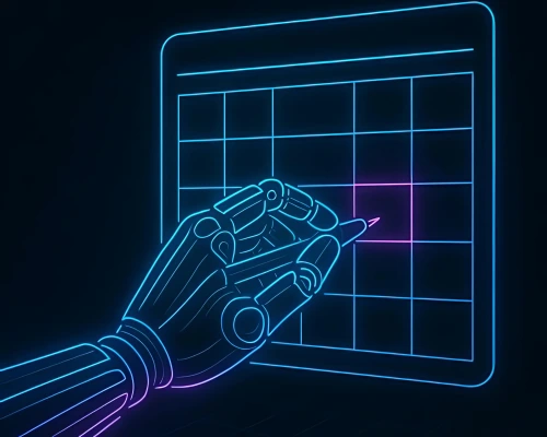AI-powered hand interacting with hotel booking interface