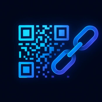 Neon QR code and link icon, representing simplified review access via direct links and scannable codes.