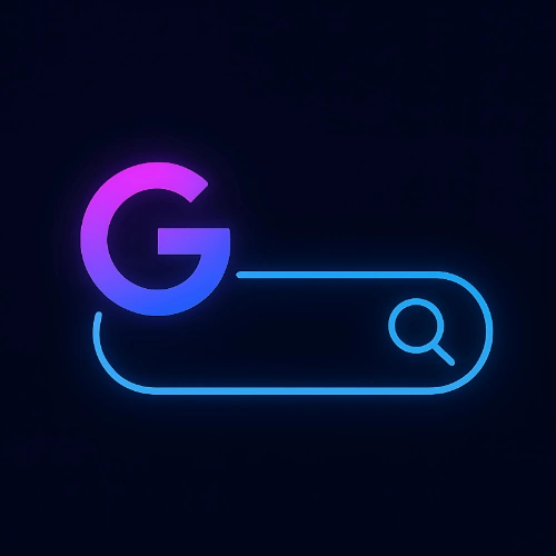 Google icon connected to a search bar, symbolizing the role of reviews in local SEO and search visibility