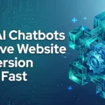 How AI Chatbots Improve Website Conversion Rates Fast 11 How AI Chatbots Improve Website Conversion Rates Fast — abstract 3D glowing blue cube cluster with gears