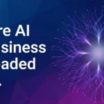 Where AI in Business Is Headed Next 7 A blog feature image with white text on the left that reads: 'Where AI in Business Is Headed Next.' The background is a blue to purple geometric gradient, with a glowing, intricate purple and blue branching neural network graphic on the right.